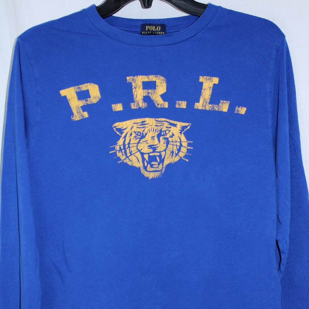 Polo Ralph Lauren T-Shirt Youth Large (14-16) Blue Long Sleeve Tiger Print